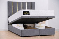 Plush Velvet Grey - Verona Luxe Ottoman Divan Storage Bed Frame – Luxury Upholstered Bed with Lift-Up Storage