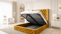 Plush Velvet Mustard Gold - Claridge Chesterfield Luxury Deep-Button Ottoman Storage Bed
