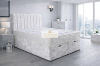 Crushed Velvet White - Regency Lined Panel Luxury Solid Ottoman Storage Bed Frame