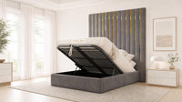 Naples Slate Grey - Alisha Gold Strip Grandline Luxury Floor-Standing Ottoman Storage Bed