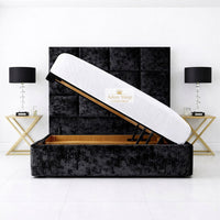 Crushed Velvet Black - Kensington Royale Luxury Ottoman Divan Storage Bed Frame – Premium Panelled Headboard