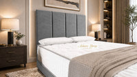 Plush Velvet Steel - Kensington Grande Luxury Divan Bed – Premium Upholstered Bed Frame with Tall Vertical Panel Headboard