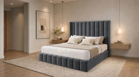 Naples Charcoal - Chelsea Luxury Channel Panel Bed – Premium Upholstered Bed Frame with Statement Headboard