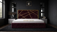 Crushed Velvet Aubergine - Knightsbridge Regal Mosaic Luxury Panel Bed Frame with Gold Strip – Upholstered