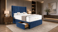 Plush Velvet Sapphire - Valentina Vertical Luxe Divan Bed – Channelled Statement Headboard & Storage