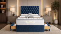 Plush Velvet Sapphire - Regency Diamond Luxury Divan Bed – Deep Button-Tufted Headboard with Premium Upholstered Frame & Storage