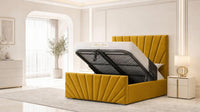 Plush Velvet Mustard Gold - Riviera Fan Luxury Sculpted Ottoman Storage Bed