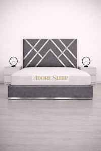 Plush Velvet Grey - Regal Diamond Luxury Panel Bed Frame with Silver Strip – Upholstered