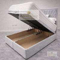 Plush Velvet Silver - Aurelia Regent Luxury Upholstered Ottoman Divan Bed Frame with Storage