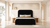 Plush Velvet Black - Beaumont Arc Luxury Ribbed Ottoman Storage Bed