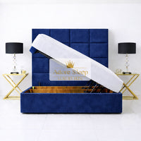 Plush Velvet Sapphire - Kensington Royale Luxury Ottoman Divan Storage Bed Frame – Premium Panelled Headboard
