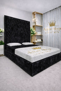 Crushed Velvet Black - Seraphina Luxe Geometric Upholstered Bed Frame | Luxury Designer Statement Bed