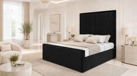 Plush Velvet Black - Gatsby Sunray Luxury Art Deco Upholstered Bed Frame