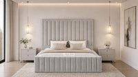 Plush Velvet Silver - Savoy Luxury Panel Bed – Premium Upholstered Bed Frame with Grand Framed Headboard