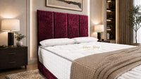 Crushed Velvet Aubergine - Kensington Grande Luxury Divan Bed – Premium Upholstered Bed Frame with Tall Vertical Panel Headboard