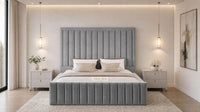 Plush Velvet Steel - Savoy Luxury Panel Bed – Premium Upholstered Bed Frame with Grand Framed Headboard