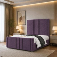 Naples Purple - Langham Luxury Centre Channel Bed – Premium Upholstered Bed Frame with Statement Headboard & Footboard