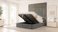 Plush Velvet Grey - Alisha Gold Strip Grandline Luxury Floor-Standing Ottoman Storage Bed