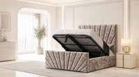 Crushed Velvet Mink - Riviera Fan Luxury Sculpted Ottoman Storage Bed
