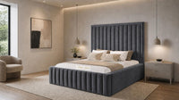 Naples Charcoal - Savoy Luxury Panel Bed – Premium Upholstered Bed Frame with Grand Framed Headboard