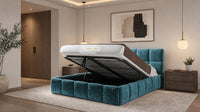 Crushed Velvet Teal - Aurelius Cloud Luxury Upholstered Ottoman Storage Bed