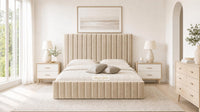 Plush Velvet Beige - Carlton Channel Luxury Ottoman Storage Bed
