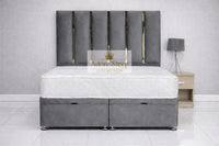 Plush Velvet Steel - Celestine Luxe Ottoman Divan Bed Frame – Luxury Panelled Upholstered Bed