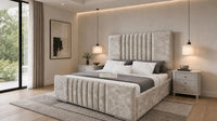 Crushed Velvet Champagne - Belgravia Luxury Ottoman Storage Bed – Premium Upholstered Gas Lift Bed Frame