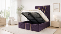 Naples Purple - Monaco V-Line Luxury Geometric Ottoman Storage Bed