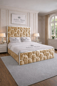 Crushed Velvet Gold - Hexa Monarch Luxury Silver Strip Panel Bed Frame