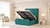 Plush Velvet Teal - Langham Column Luxury Panelled Ottoman Storage Bed
