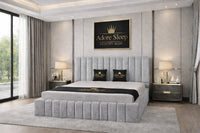 Plush Velvet Silver - Valentina Grande Luxury Channel-Tufted Upholstered Bed Frame