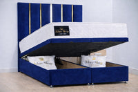 Plush Velvet Sapphire - Verona Luxe Ottoman Divan Storage Bed Frame – Luxury Upholstered Bed with Lift-Up Storage