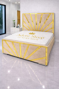 Naples Sand - Solaris Radiance Luxury Geometric Upholstered Bed Frame