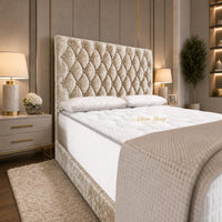 Crushed Velvet Gold - Regency Diamond Luxury Divan Bed – Deep Button-Tufted Headboard with Premium Upholstered Frame & Storage