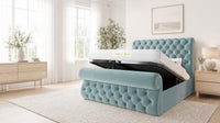 Plush Velvet Duck Egg - Windsor Chesterfield Luxury Scroll Bed Frame