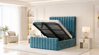 Crushed Velvet Teal - Langham Column Luxury Panelled Ottoman Storage Bed