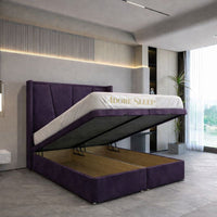 Naples Purple - Valençay Flared Sunburst Wingback Bed | Luxury Divan Ottoman Upholstered Bed Frame