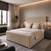 Naples Sand - Radisson Luxury Fluted Bed – Premium Upholstered Bed Frame with Statement Headboard & Footboard