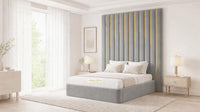 Plush Velvet Silver - Alisha Gold Strip Grandline Luxury Floor-Standing Ottoman Storage Bed