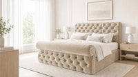 Plush Velvet Beige - Windsor Chesterfield Luxury Scroll Bed Frame