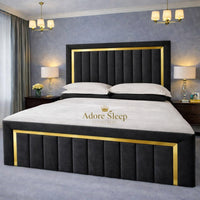 Naples Charcoal - Aurelia Grand Luxe Panelled Upholstered Bed Frame | Luxury Statement Bed