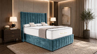 Crushed Velvet Teal - Valentina Vertical Luxe Divan Bed – Channelled Statement Headboard & Storage