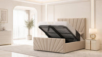 Naples Beige - Riviera Fan Luxury Sculpted Ottoman Storage Bed