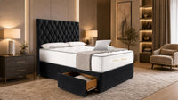 Naples Black - Regency Diamond Luxury Divan Bed – Deep Button-Tufted Headboard with Premium Upholstered Frame & Storage