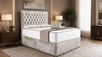 Crushed Velvet Champagne - Regency Chesterfield Luxe Divan Bed with Storage – Deep Buttoned Upholstered Bed Frame