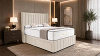Naples Cream - Valentina Vertical Luxe Divan Bed – Channelled Statement Headboard & Storage