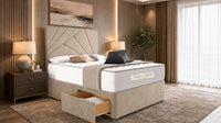 Naples Sand - Aurelia Geometric Luxe Divan Bed with Statement Panelled Headboard & Storage