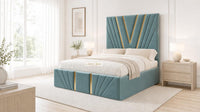 Plush Velvet Duck Egg - Monaco V-Line Luxury Geometric Ottoman Storage Bed