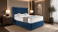 Plush Velvet Sapphire - Valentina Vertical Luxe Divan Bed – Channelled Statement Headboard & Storage